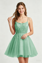 A Line Spaghetti Straps Pink Tulle Homecoming Dresses With Sequins