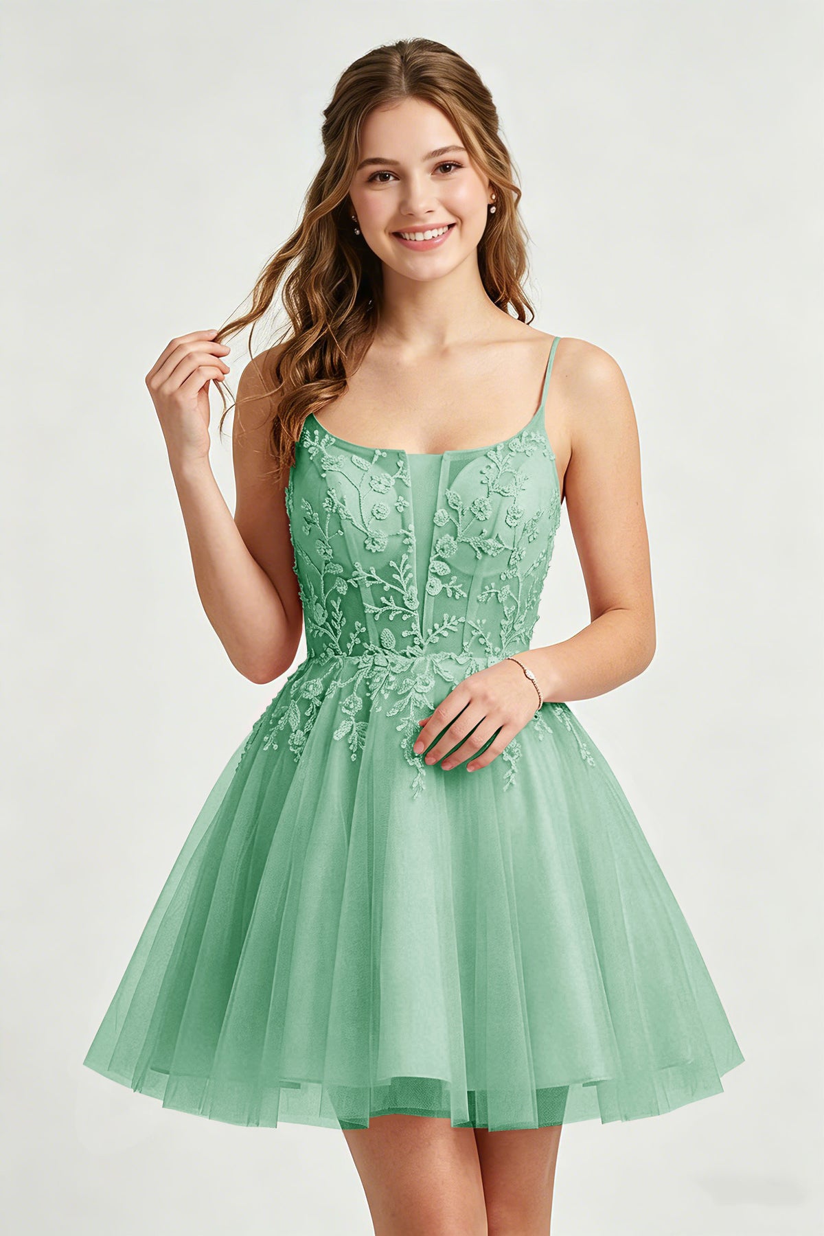 A Line Spaghetti Straps Pink Tulle Homecoming Dresses With Sequins