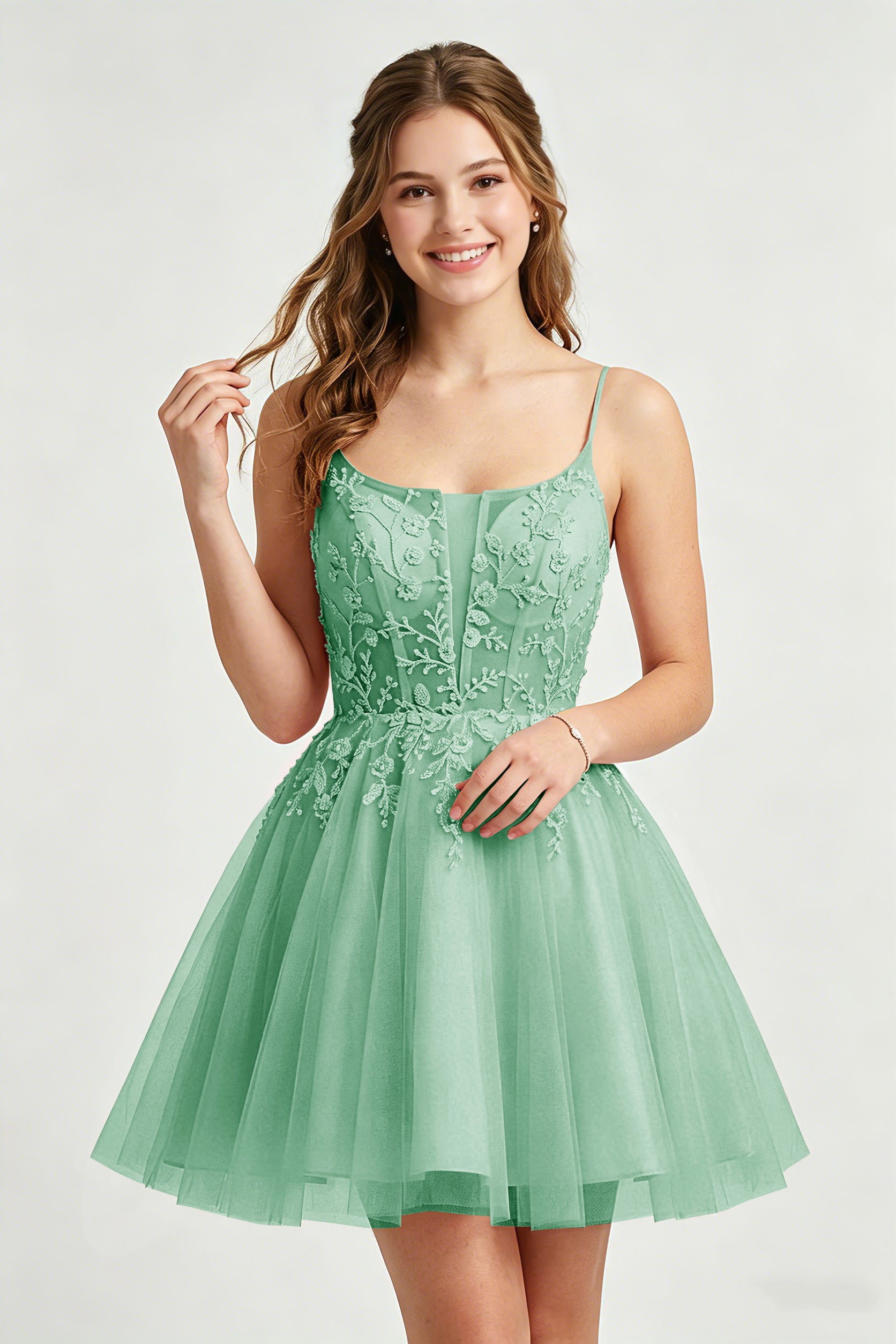 A Line Spaghetti Straps Pink Tulle Homecoming Dresses With Sequins