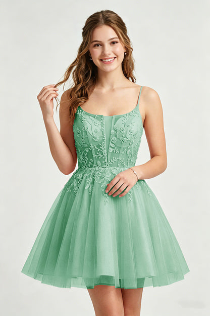 A Line Spaghetti Straps Pink Tulle Homecoming Dresses With Sequins