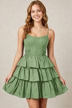 Spaghetti Straps Black Taffeta Tiered Mini Homecoming Dresses