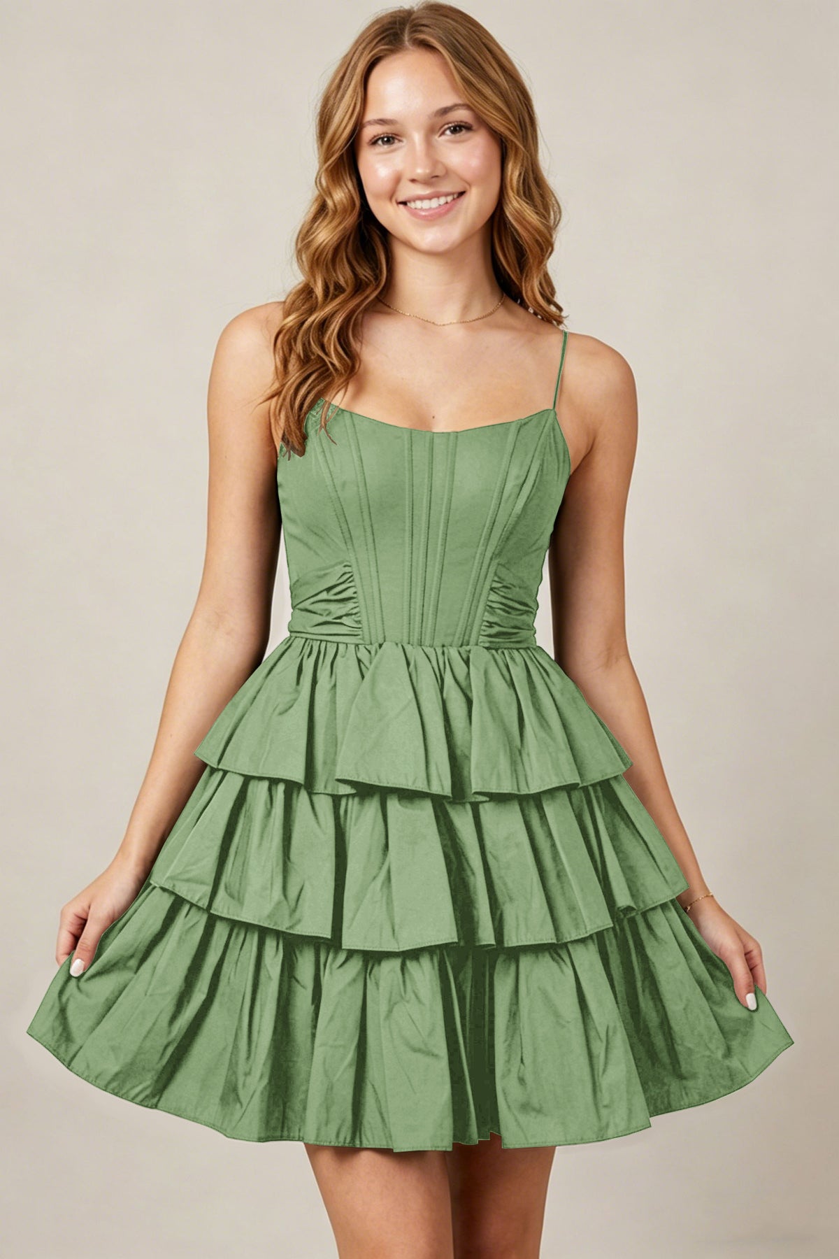 Spaghetti Straps Black Taffeta Tiered Mini Homecoming Dresses