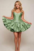 Sweetheart Corset Taffeta Rose Pink Homecoming Dresses with Ruffles