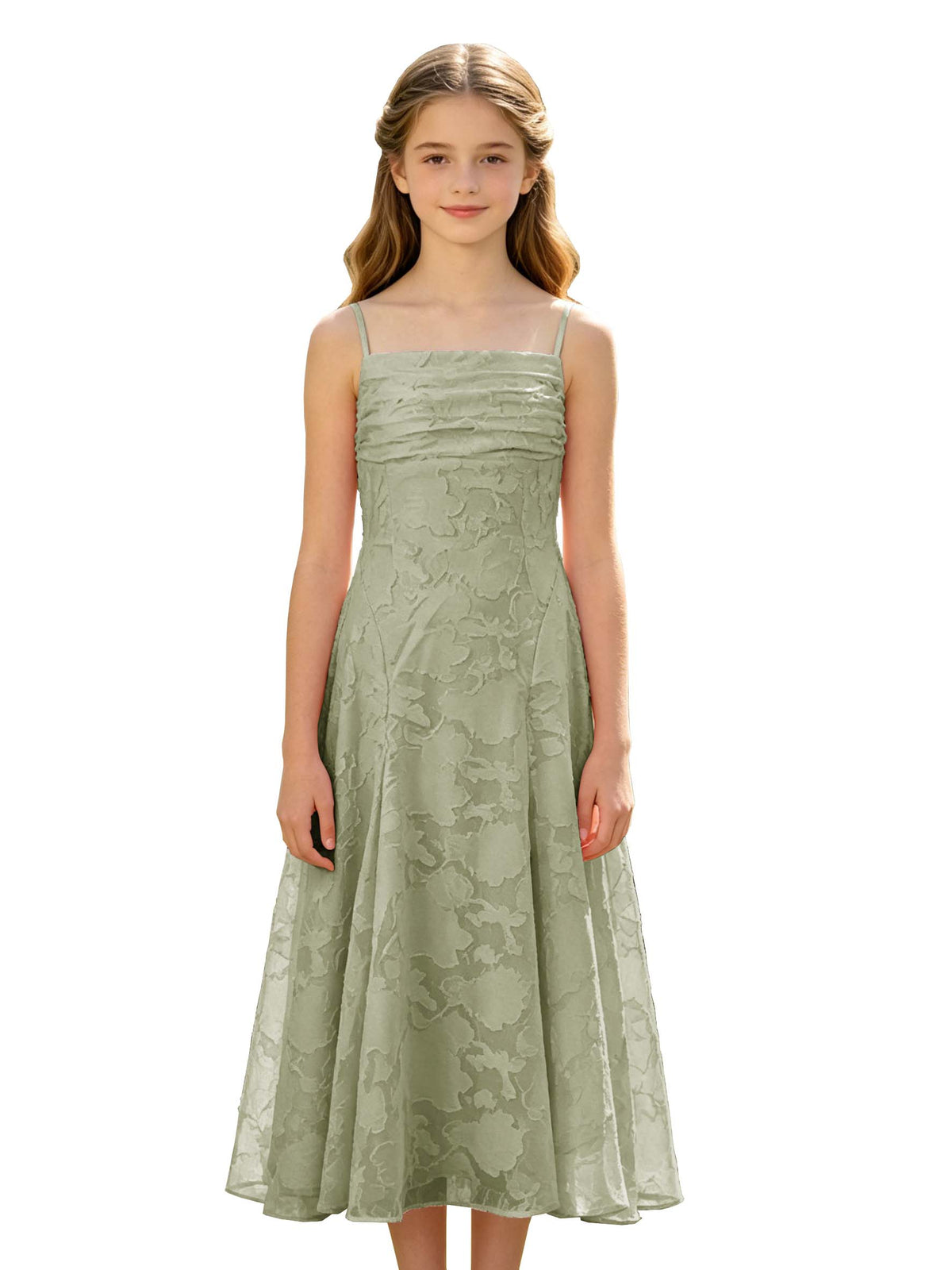 Elegant Pink Floral Jacquard A-Line Flower Girl Dress with Spaghetti Straps