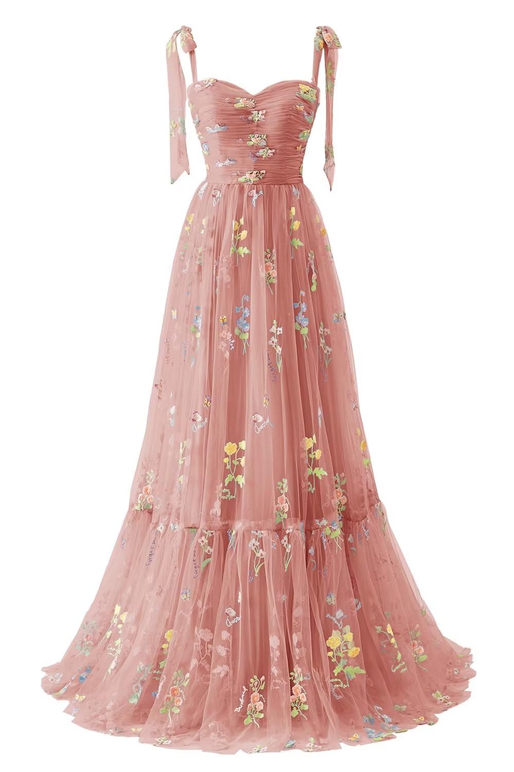 Black Floral Embroidery Tulle Flower Girl Dress with Tie Straps