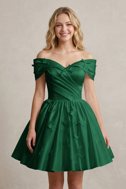 A Line Off Shoulder Ivory Satin Short Homecoming Dresses