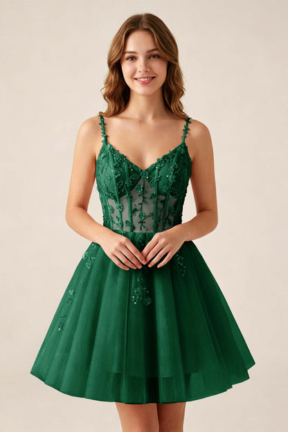 Blush Pink Sequin Corset Sleeveless Short Tulle Homecoming Dresses
