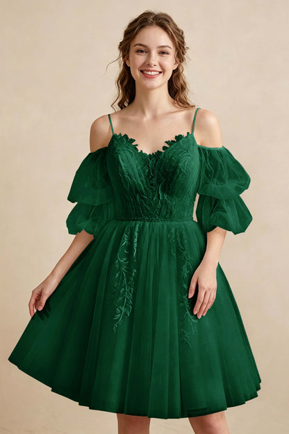 White Off the Shoulder Sweetheart V-Neck Tulle Homecoming Dresses