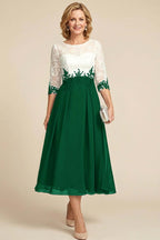 Navy Blue 3/4 Sleeve Two-Tone Lace Chiffon Mother Dresses