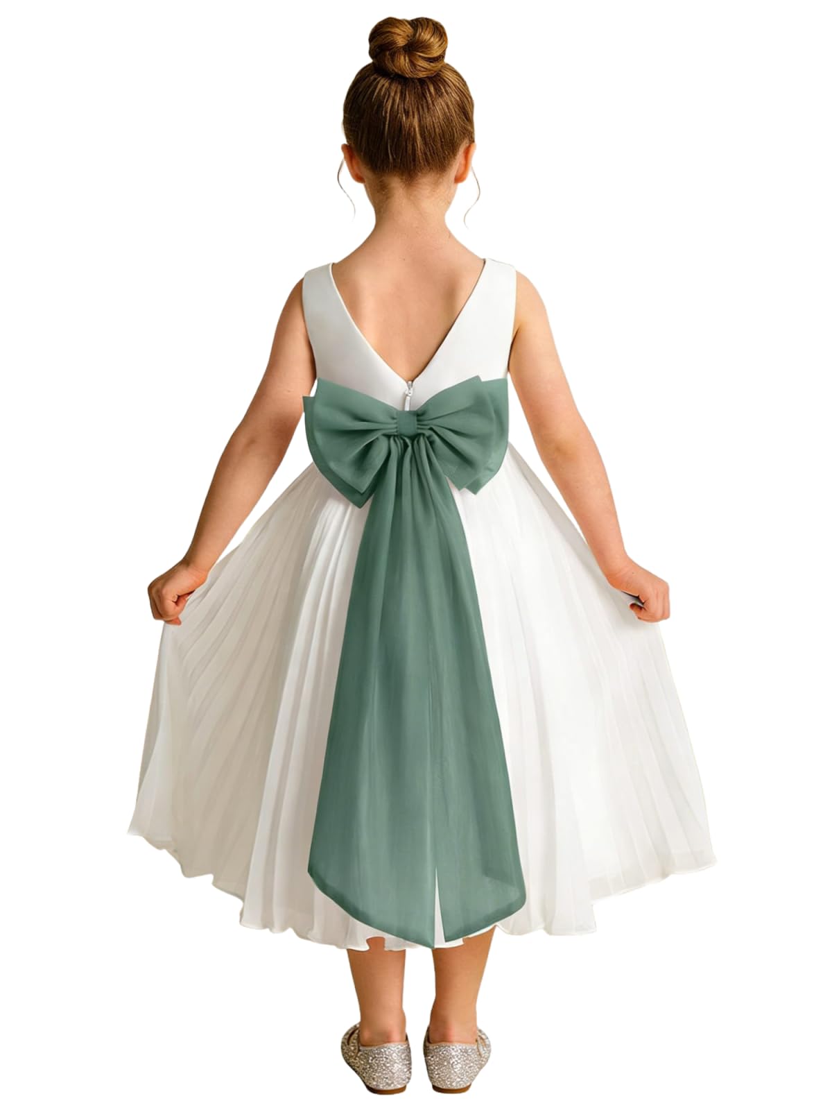 Elegant A-Line Pleated Chiffon Flower Girl Dress with Big Bow Sash