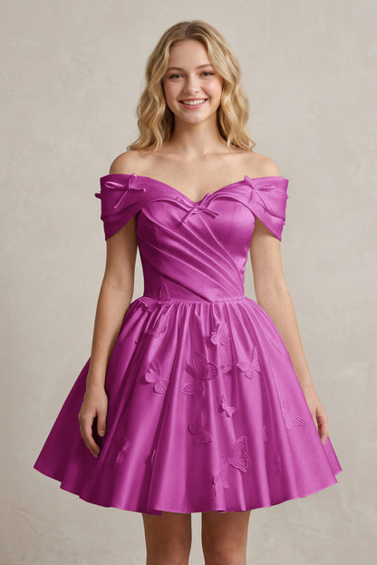 A Line Off Shoulder Ivory Satin Short Homecoming Dresses