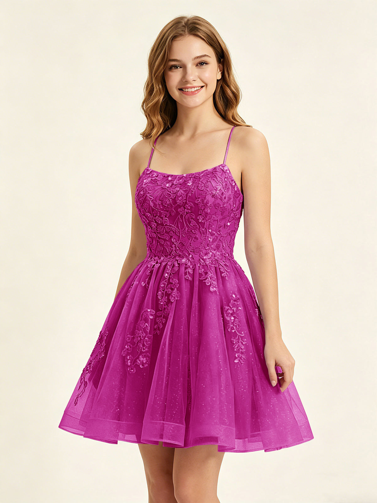 A Line Sequins Lilac Tulle Homecoming Dresses with Appliques