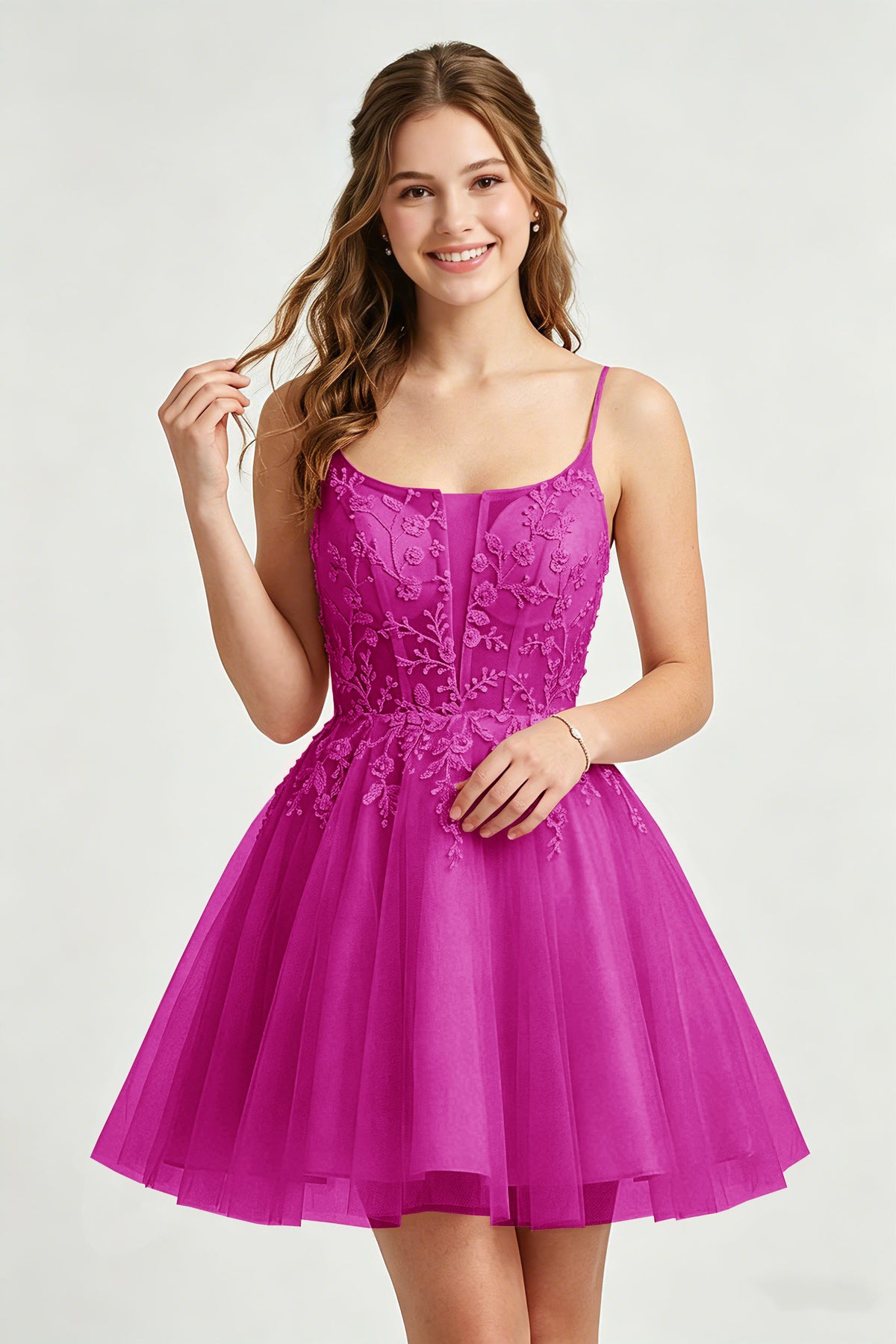 A Line Spaghetti Straps Pink Tulle Homecoming Dresses With Sequins