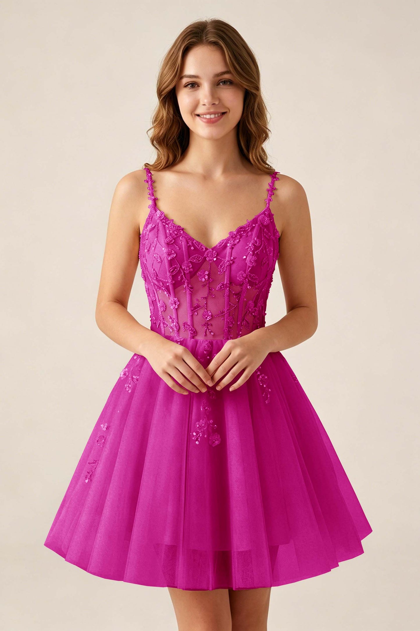 Blush Pink Sequin Corset Sleeveless Short Tulle Homecoming Dresses