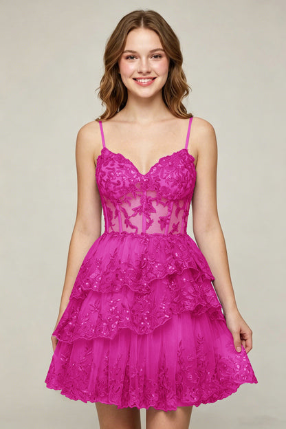 Lavender Sequin Layered Tiered Short Tulle Homecoming Dresses