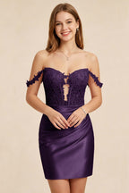 Light Pink Lace Illusion Corset Stretch Satin Mini Homecoming Dresses