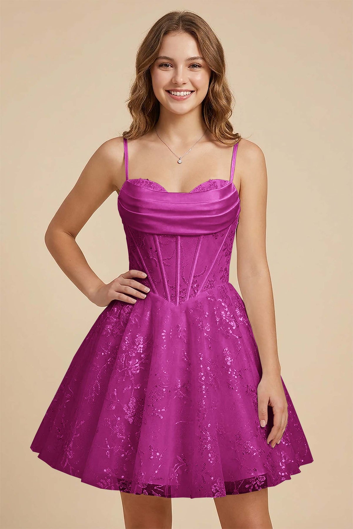 White Cowl Neck Sequin Satin Corset Homecoming Dresses