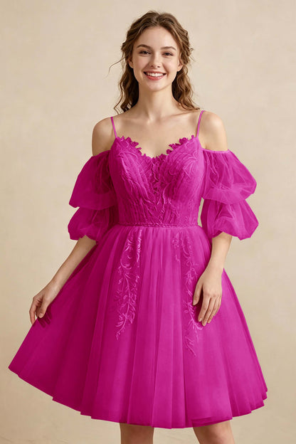 White Off the Shoulder Sweetheart V-Neck Tulle Homecoming Dresses
