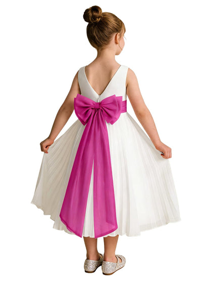 Elegant A-Line Pleated Chiffon Flower Girl Dress with Big Bow Sash