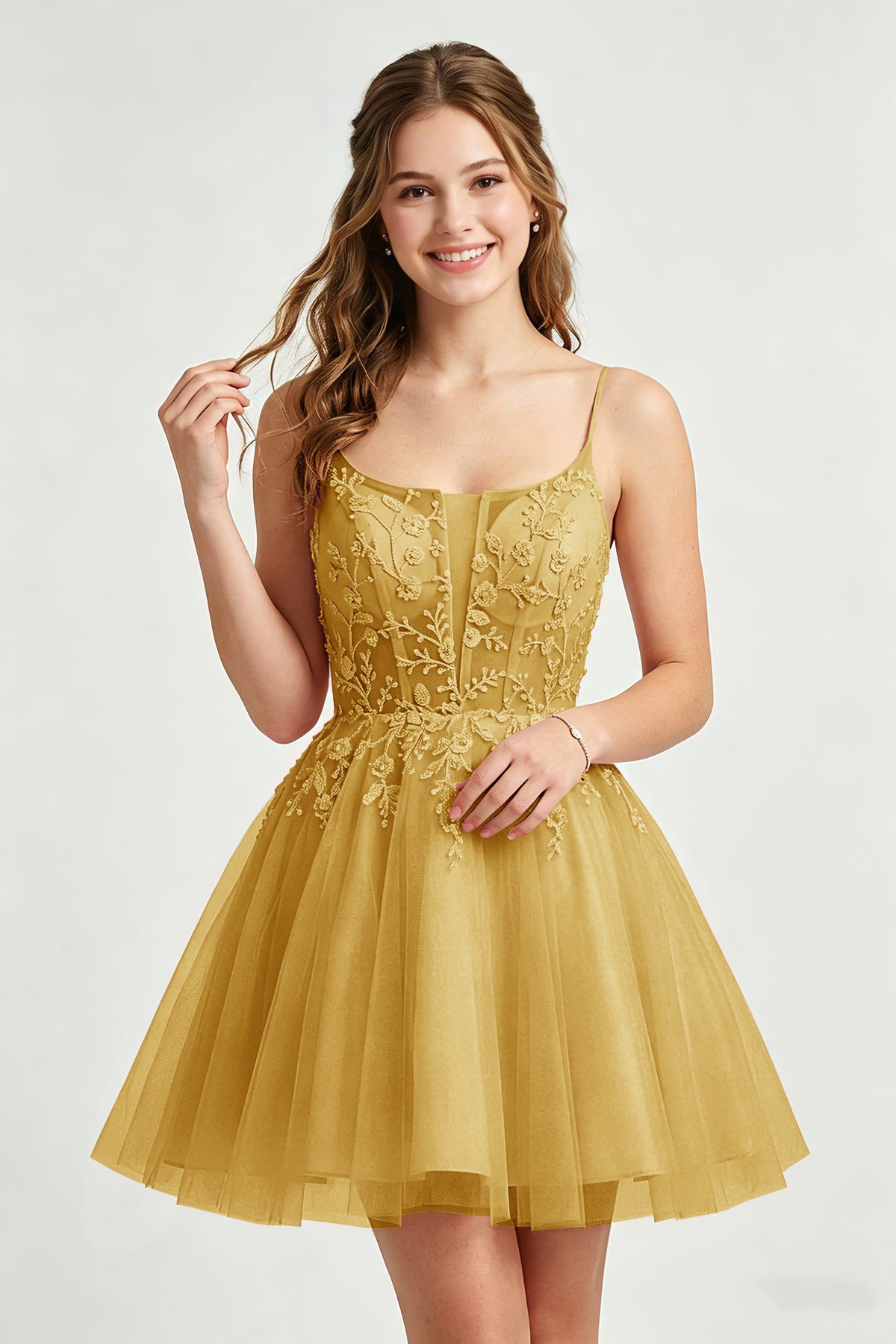 A Line Spaghetti Straps Pink Tulle Homecoming Dresses With Sequins