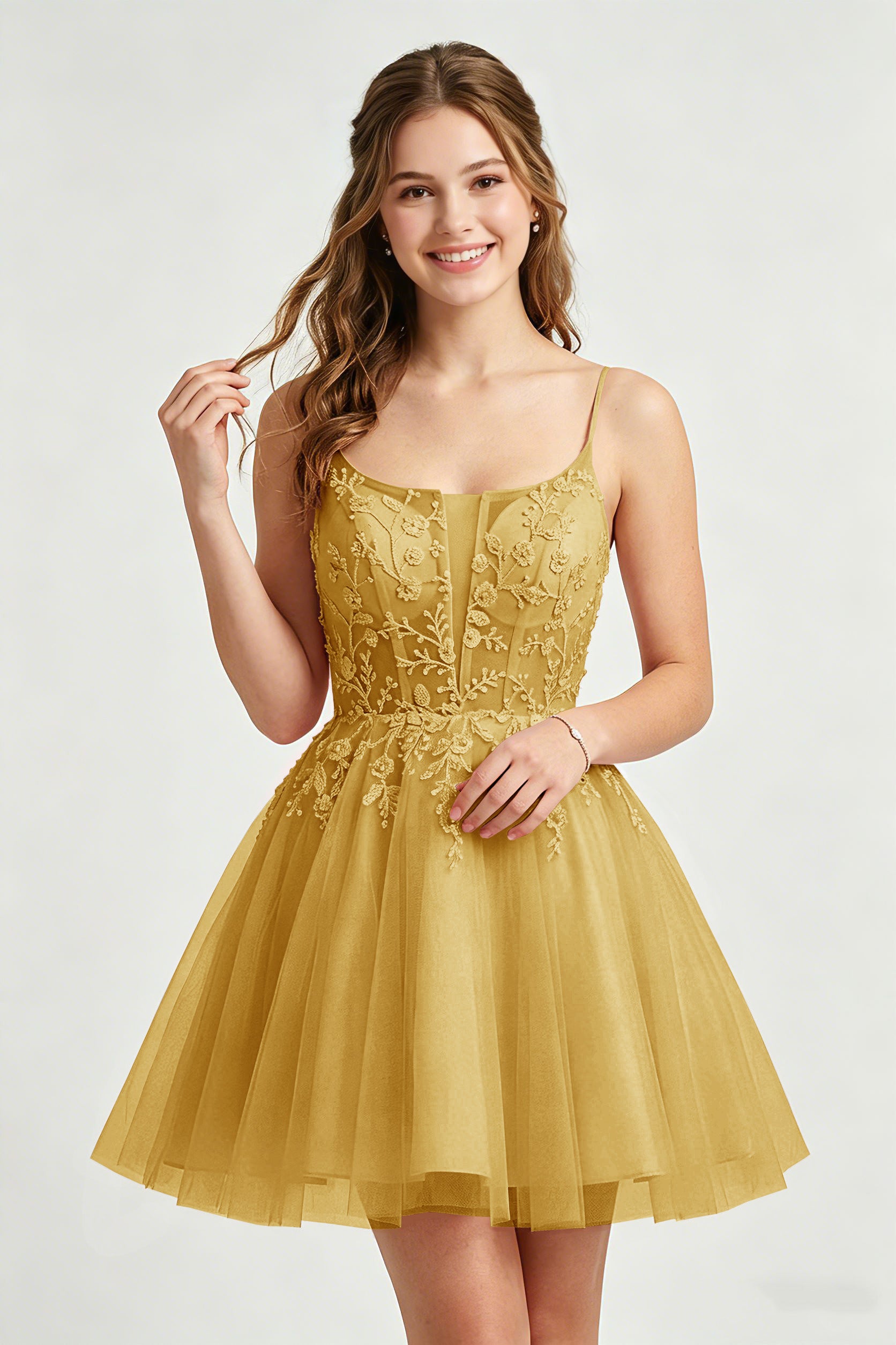 A Line Spaghetti Straps Pink Tulle Homecoming Dresses With Sequins