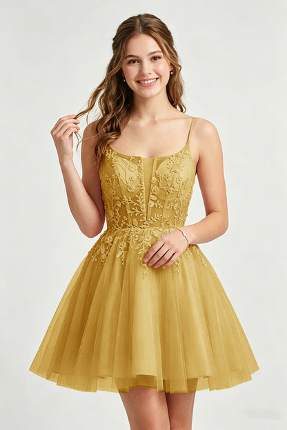 A Line Spaghetti Straps Pink Tulle Homecoming Dresses With Sequins