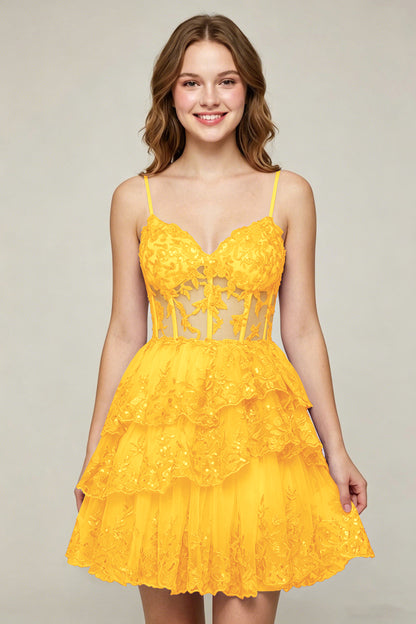 Lavender Sequin Layered Tiered Short Tulle Homecoming Dresses