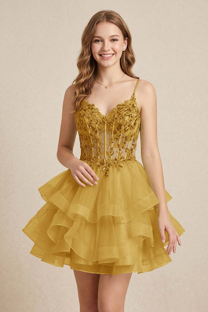 Mint Green Sequin Corset Tiered Tulle Mini Homecoming Dresses