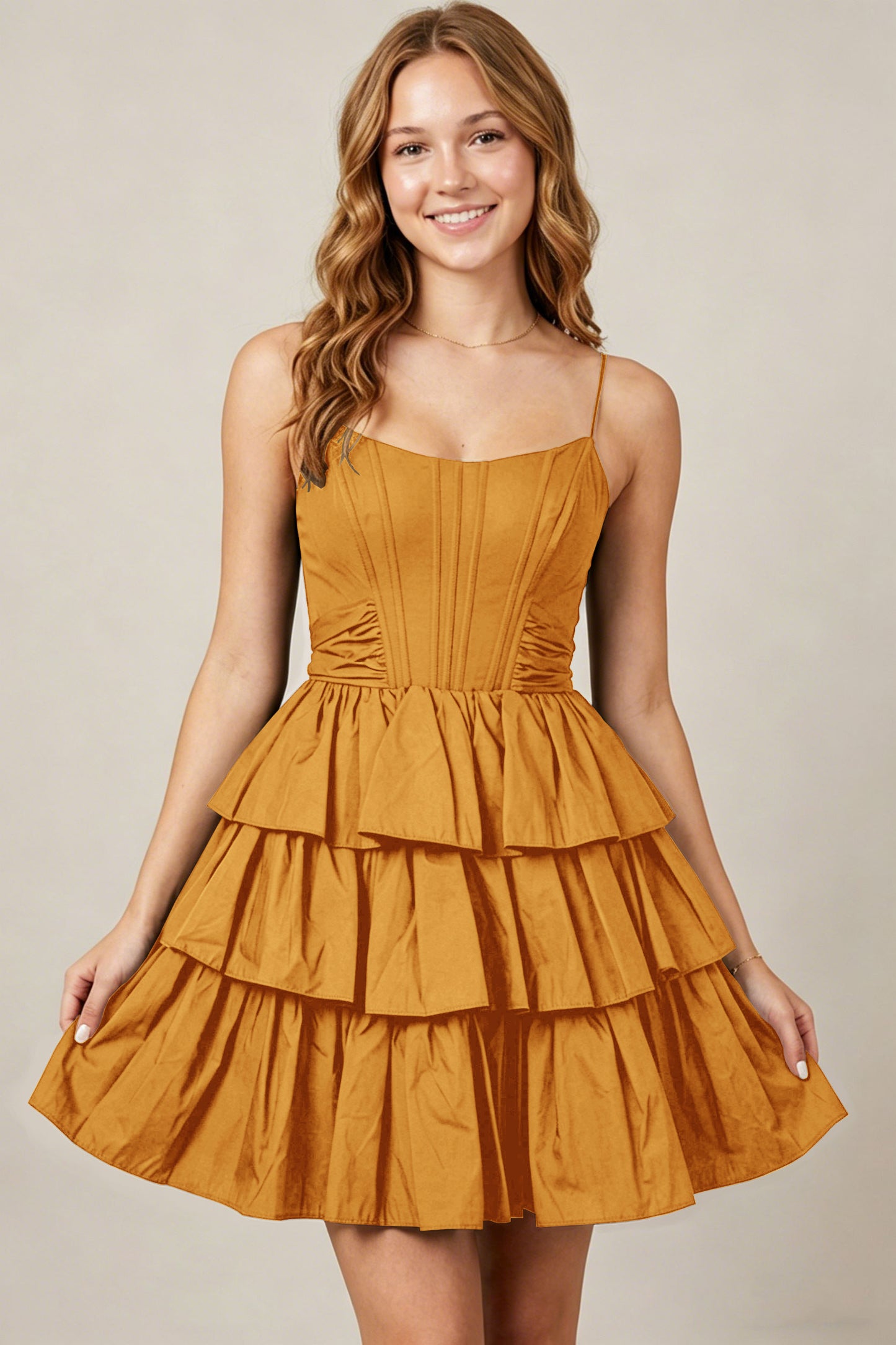 Spaghetti Straps Black Taffeta Tiered Mini Homecoming Dresses