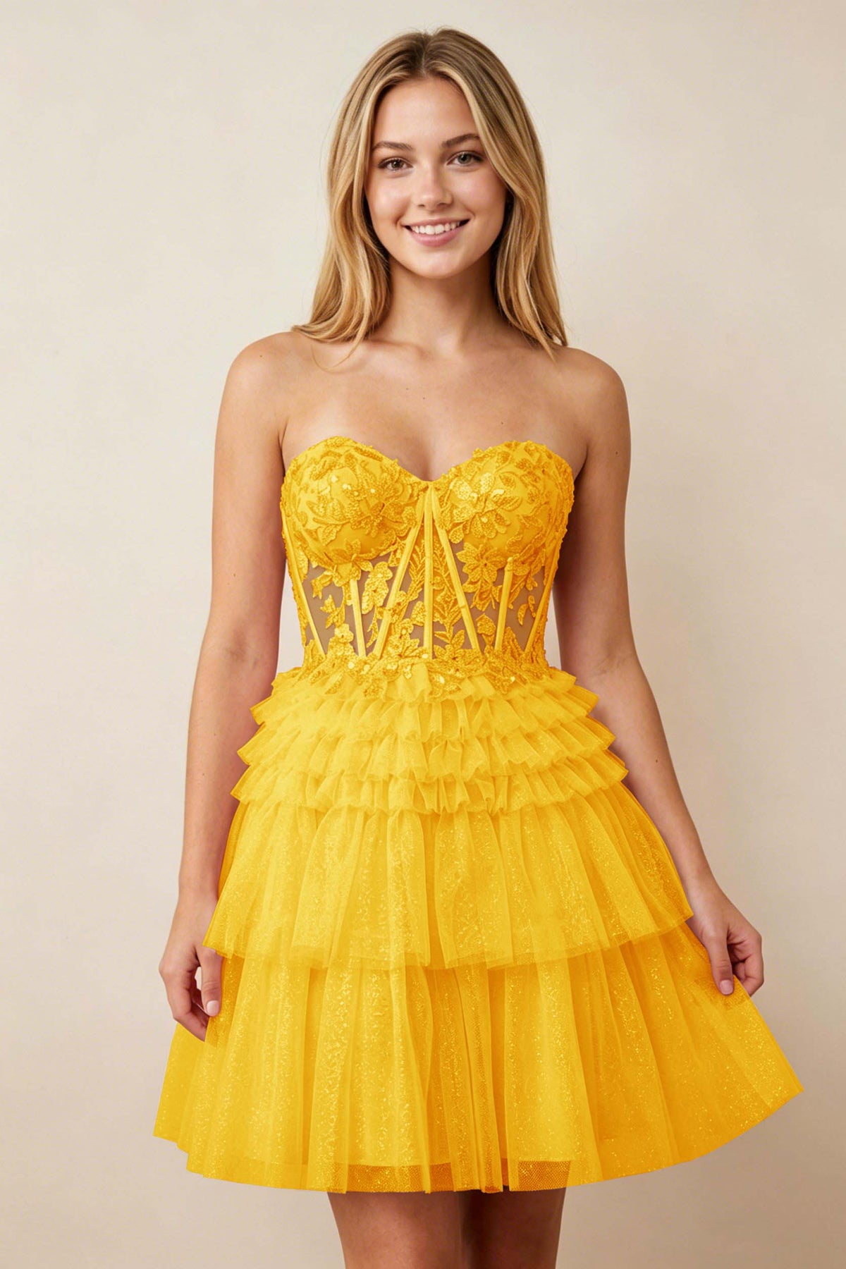 Strapless Misty Rose Lace Illusion Corset Glitter Tulle Homecoming Dresses