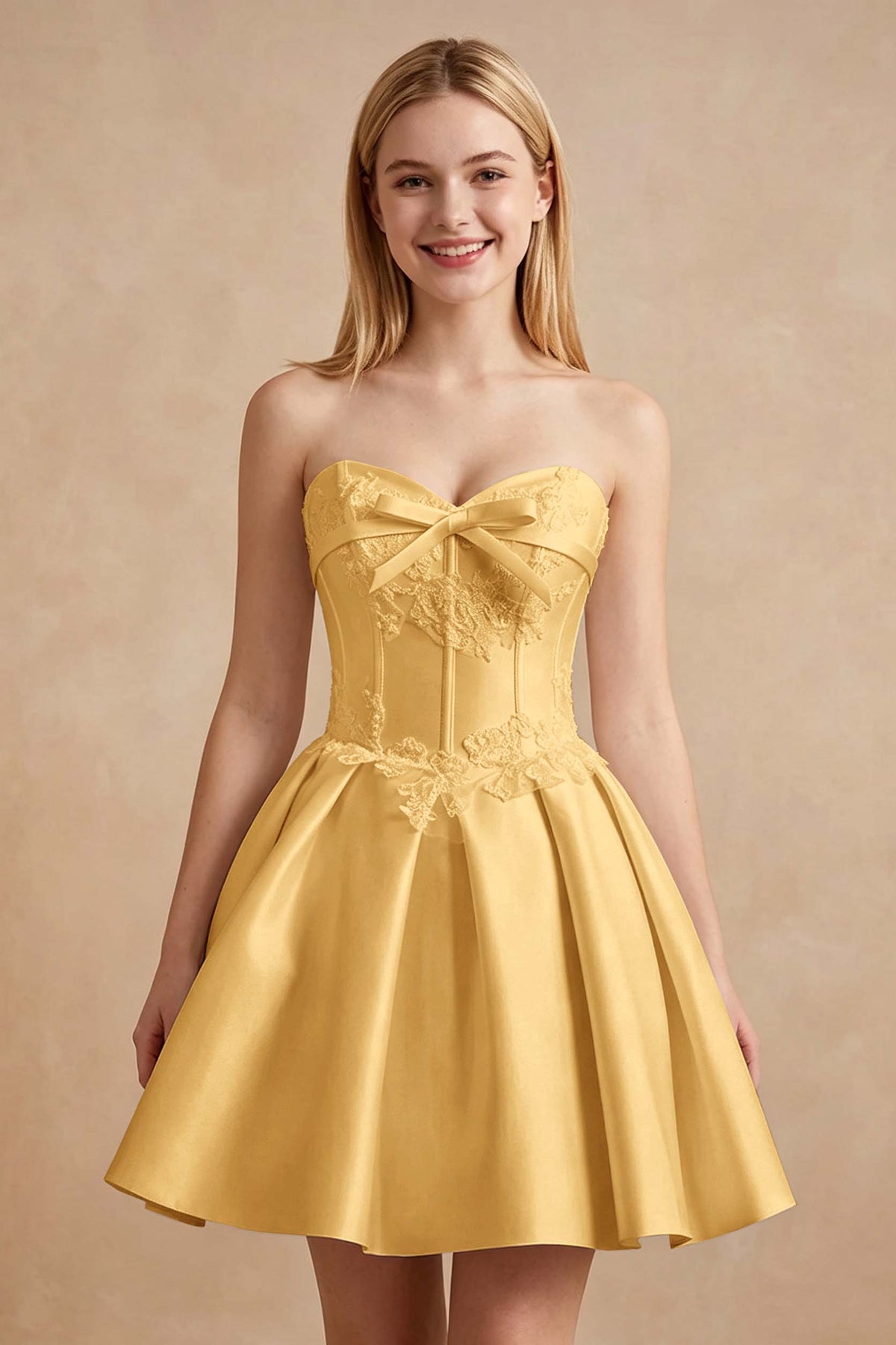White Strapless Satin Corset Short Homecoming Dresses with Bow
