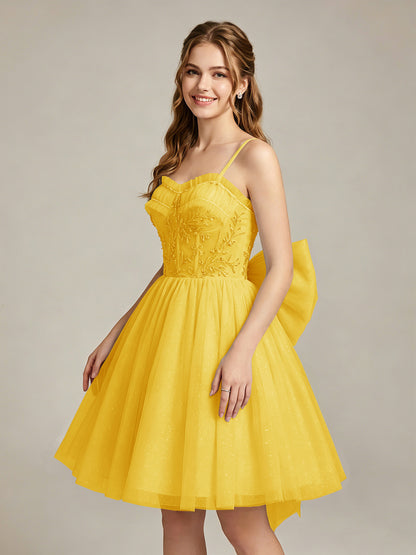 A-Line Light Cyan Sweetheart Tulle Homecoming Dresses with Lace Appliques