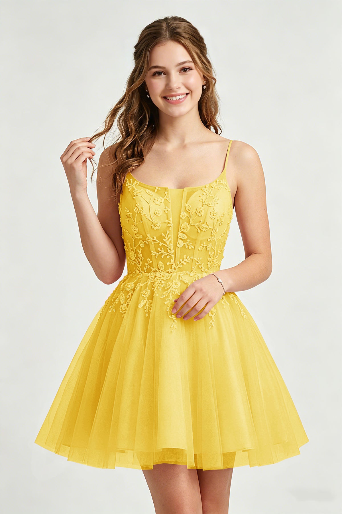 A Line Spaghetti Straps Pink Tulle Homecoming Dresses With Sequins