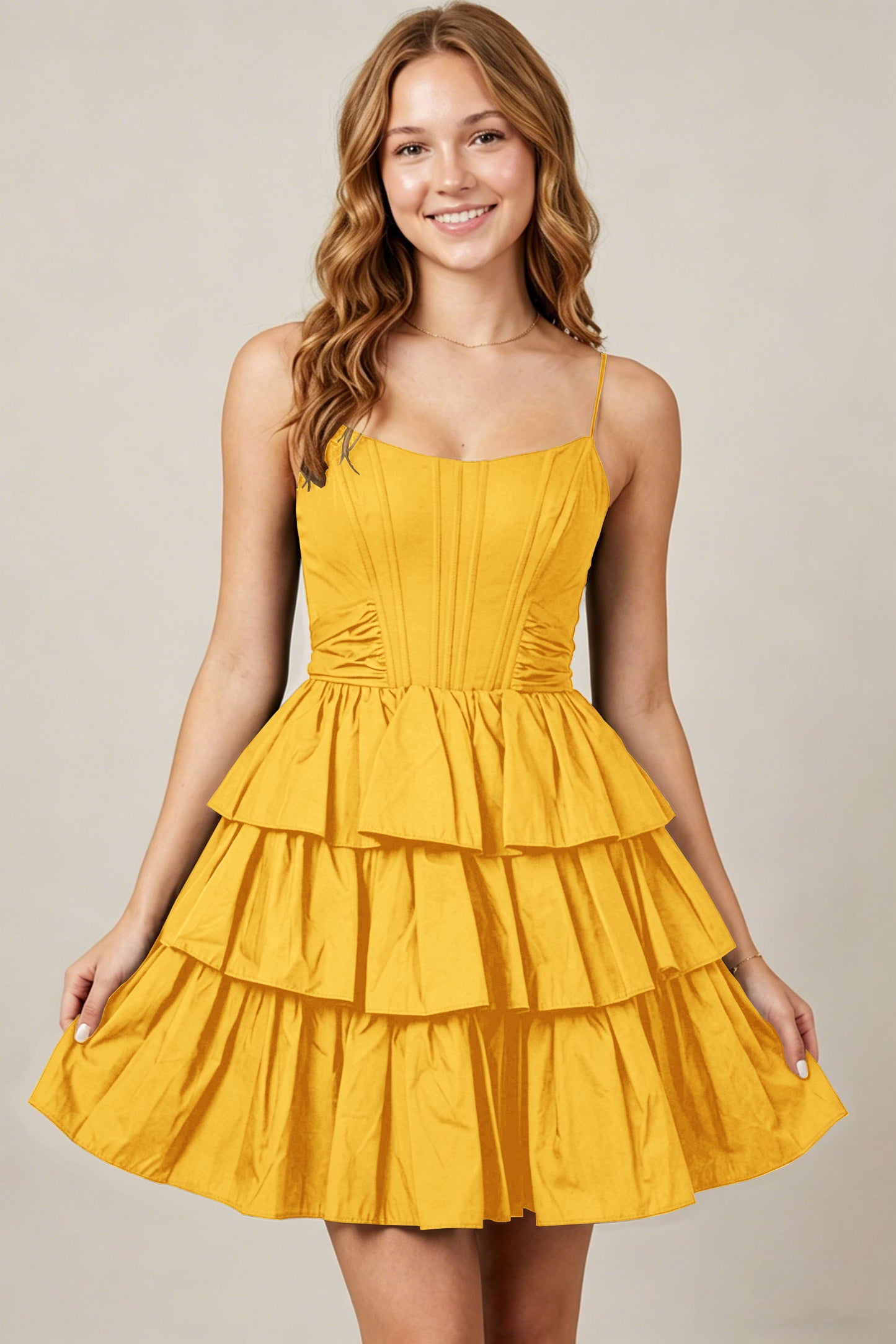 Spaghetti Straps Black Taffeta Tiered Mini Homecoming Dresses