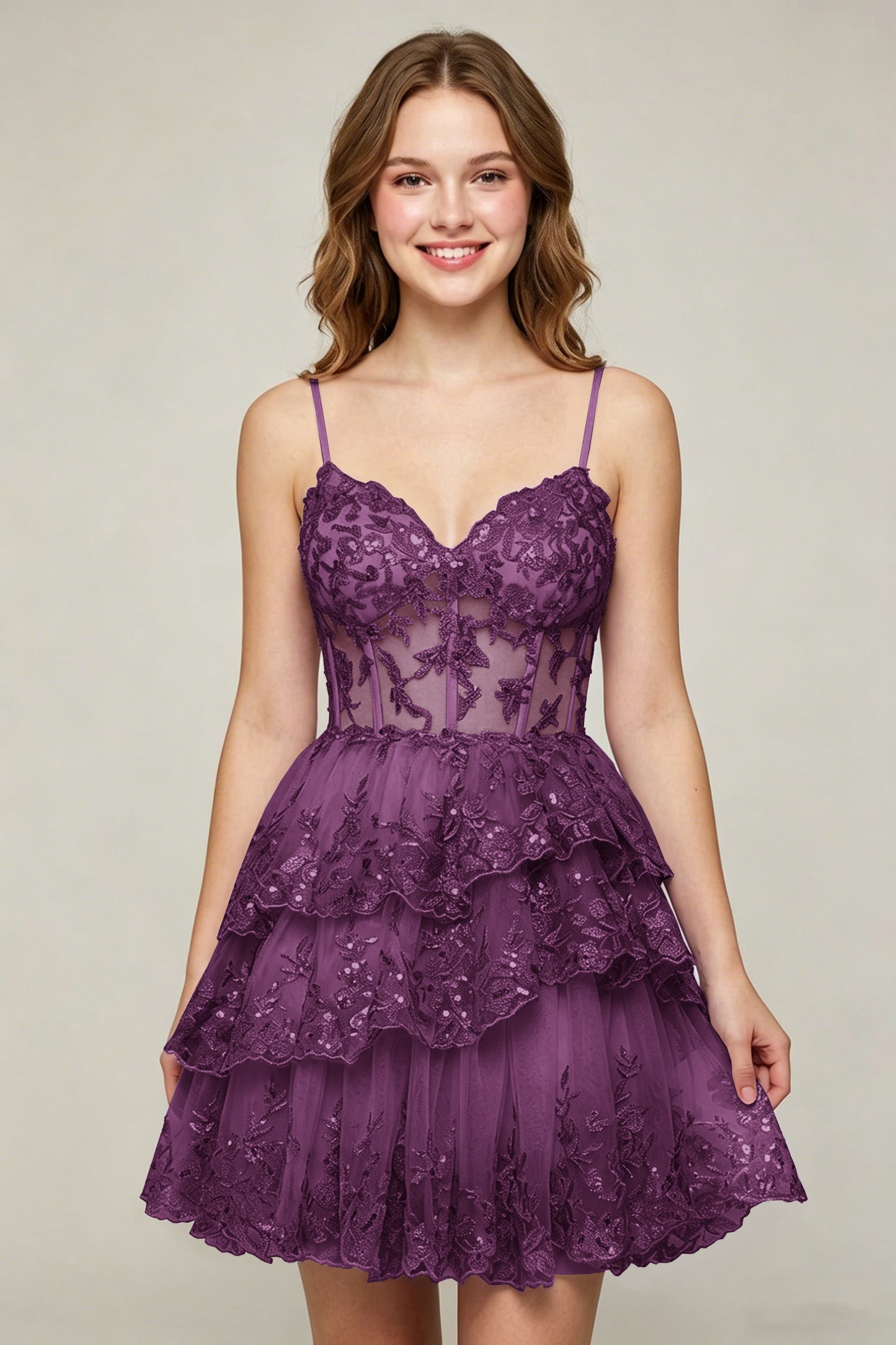 Lavender Sequin Layered Tiered Short Tulle Homecoming Dresses