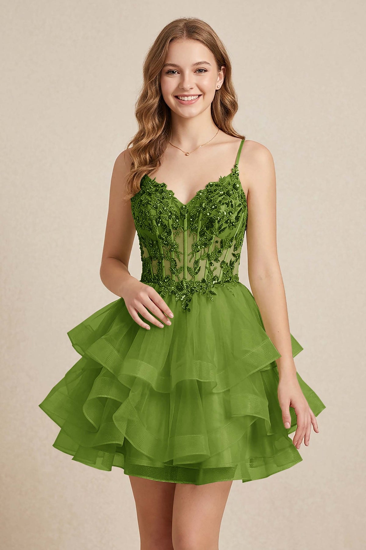 Mint Green Sequin Corset Tiered Tulle Mini Homecoming Dresses