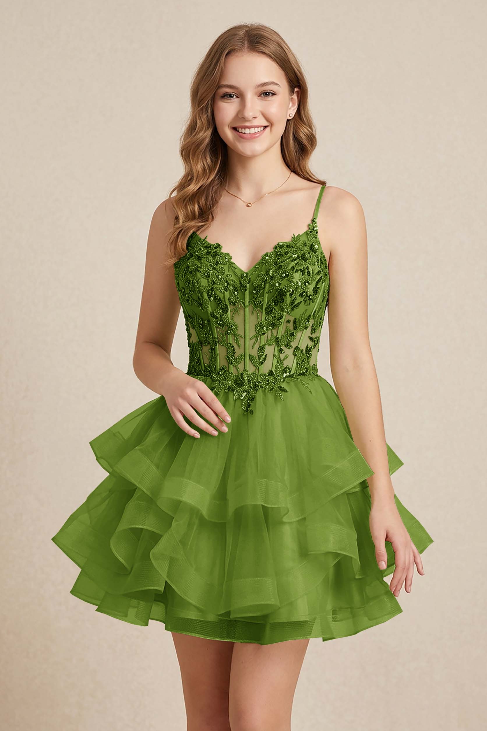 Mint Green Sequin Corset Tiered Tulle Mini Homecoming Dresses