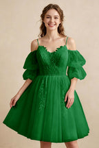 White Off the Shoulder Sweetheart V-Neck Tulle Homecoming Dresses