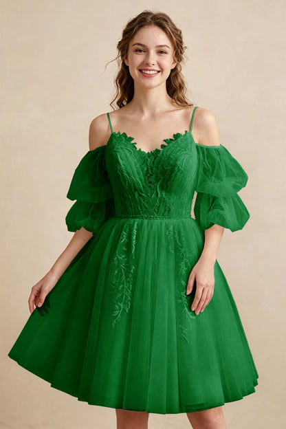 White Off the Shoulder Sweetheart V-Neck Tulle Homecoming Dresses