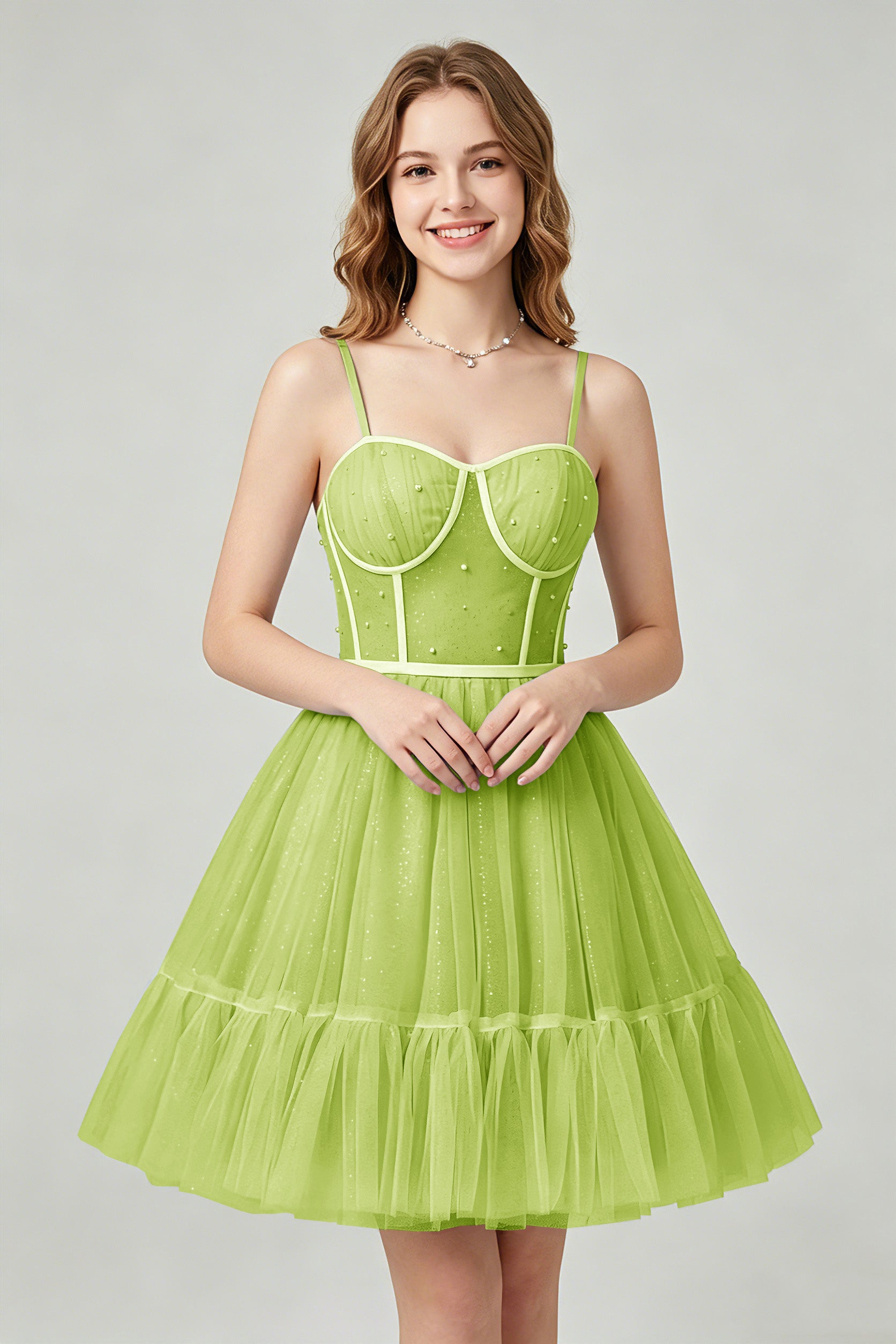 Sweetheart Neckline Brown Tulle Corset Homecoming Dresses with Pearl Accents