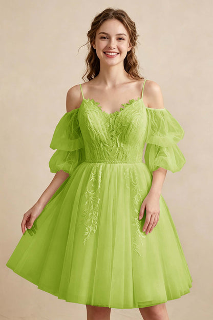 White Off the Shoulder Sweetheart V-Neck Tulle Homecoming Dresses