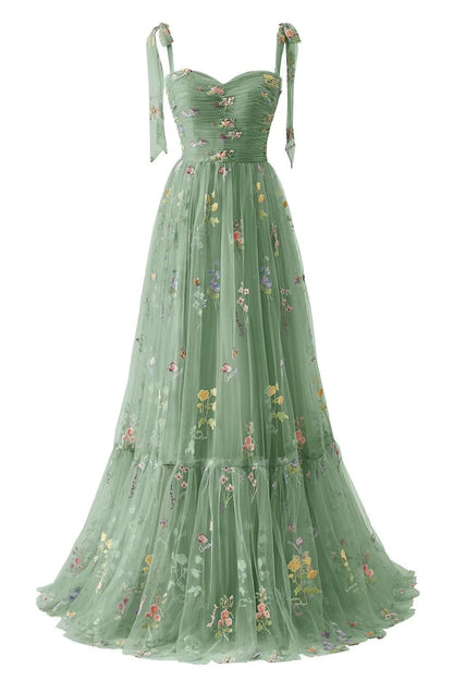 Black Floral Embroidery Tulle Flower Girl Dress with Tie Straps
