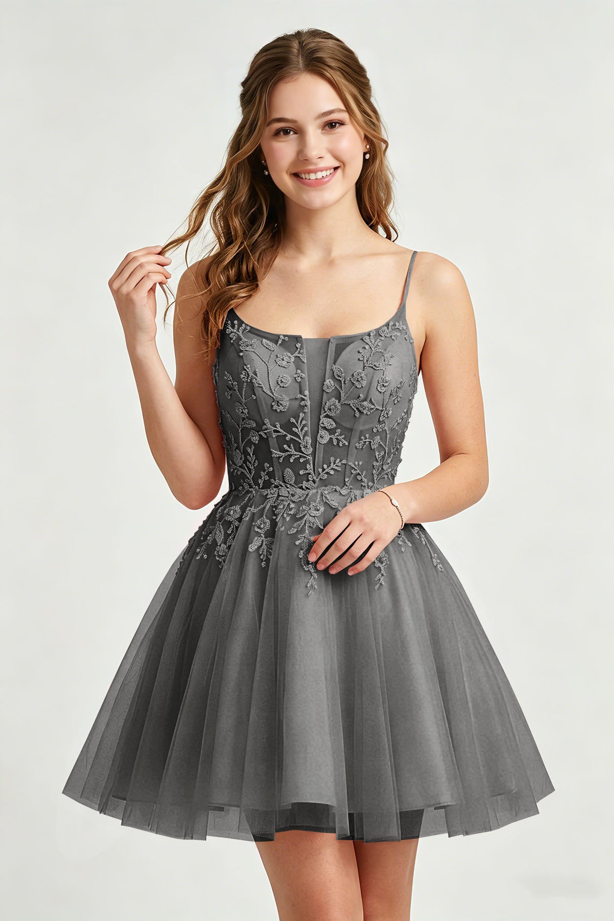 A Line Spaghetti Straps Pink Tulle Homecoming Dresses With Sequins