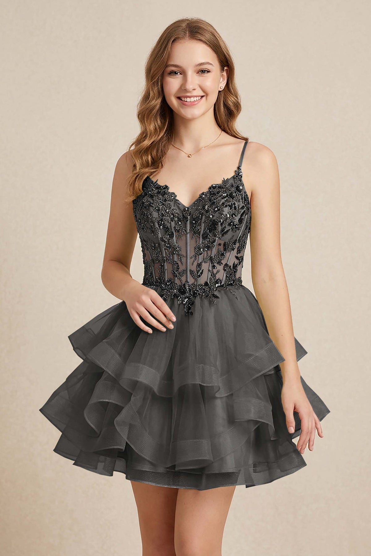 Mint Green Sequin Corset Tiered Tulle Mini Homecoming Dresses