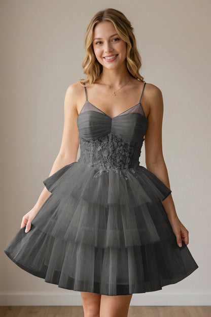 White Corset Tulle Short Homecoming Dresses With Tiered Ruffle