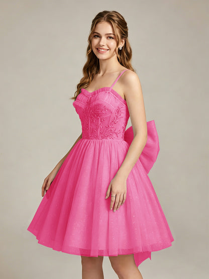 A-Line Light Cyan Sweetheart Tulle Homecoming Dresses with Lace Appliques
