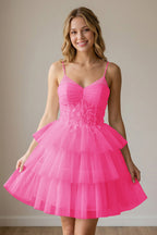 White Corset Tulle Short Homecoming Dresses With Tiered Ruffle