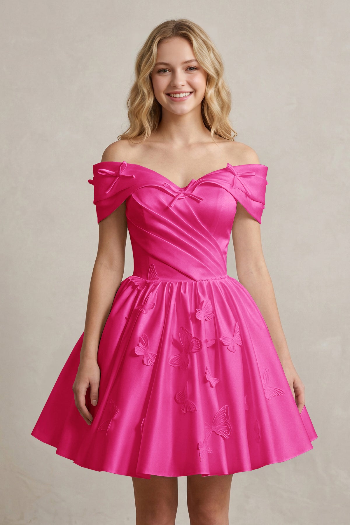 A Line Off Shoulder Ivory Satin Short Homecoming Dresses