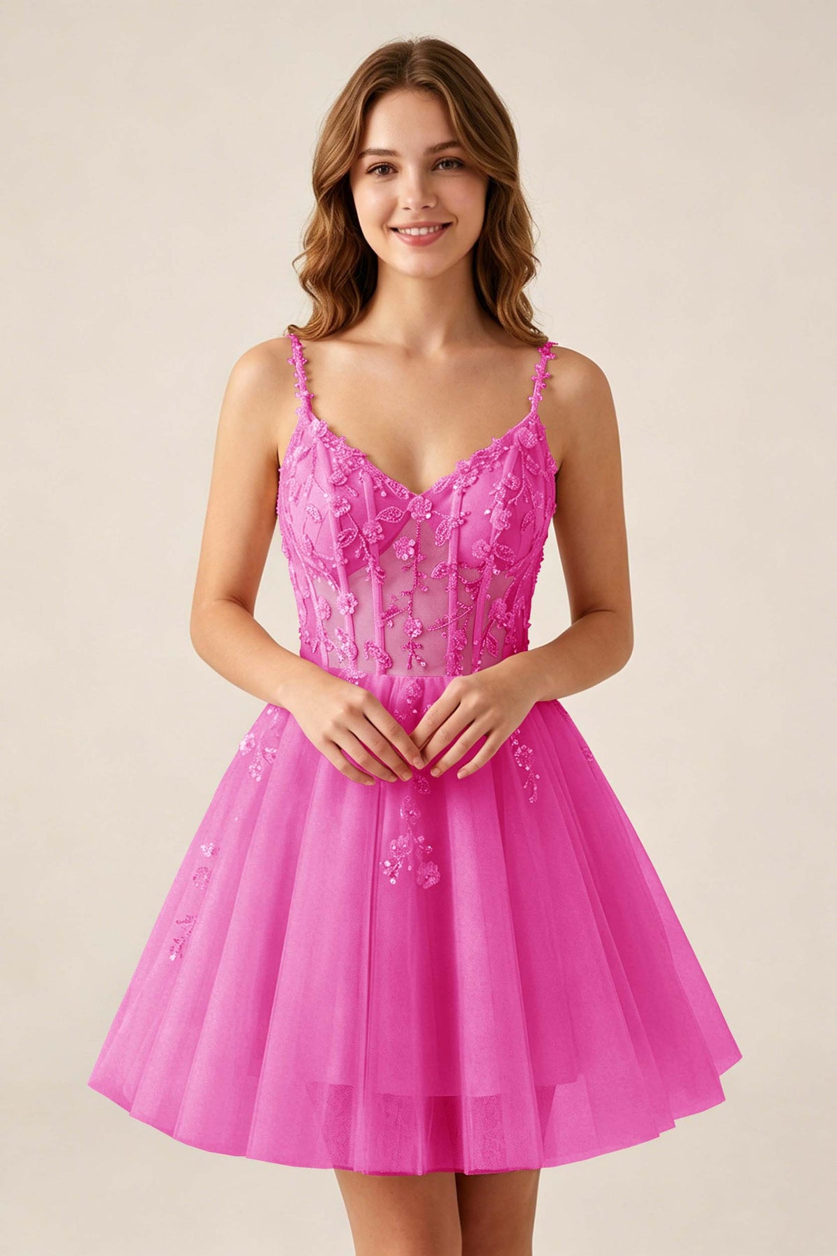 Blush Pink Sequin Corset Sleeveless Short Tulle Homecoming Dresses