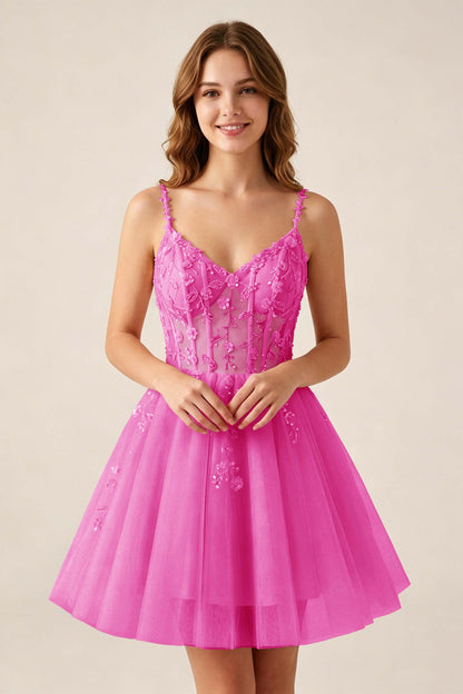 Blush Pink Sequin Corset Sleeveless Short Tulle Homecoming Dresses